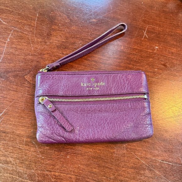 KATE SPADE Authentic Two Zipper Purple Wristlet Wallet Pouch Clutch - Picture 2 of 8